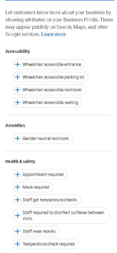 Google My Business Attributes